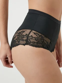 Black / Praline Nude Print Tummy Control Shaping Lace Back Brazilian Knickers 2 Pack