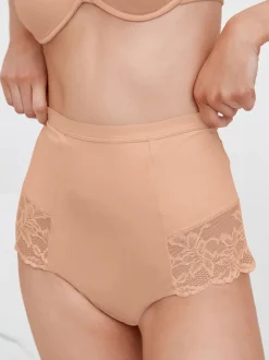Black / Praline Nude Print Tummy Control Shaping Lace Back Brazilian Knickers 2 Pack