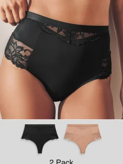 Black / Praline Nude Tummy Control Light Shaping High Waist Thongs 2 Pack