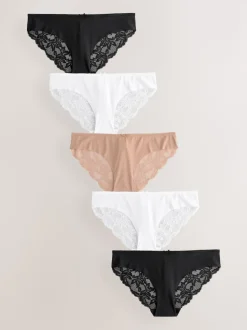 Black / White / Praline Nude Brazilian No VPL Lace Back Briefs 5 Pack