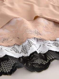 Black / White / Praline Nude Brazilian No VPL Lace Back Briefs 5 Pack