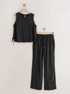 Black Abstract Viscose Vest Pyjamas