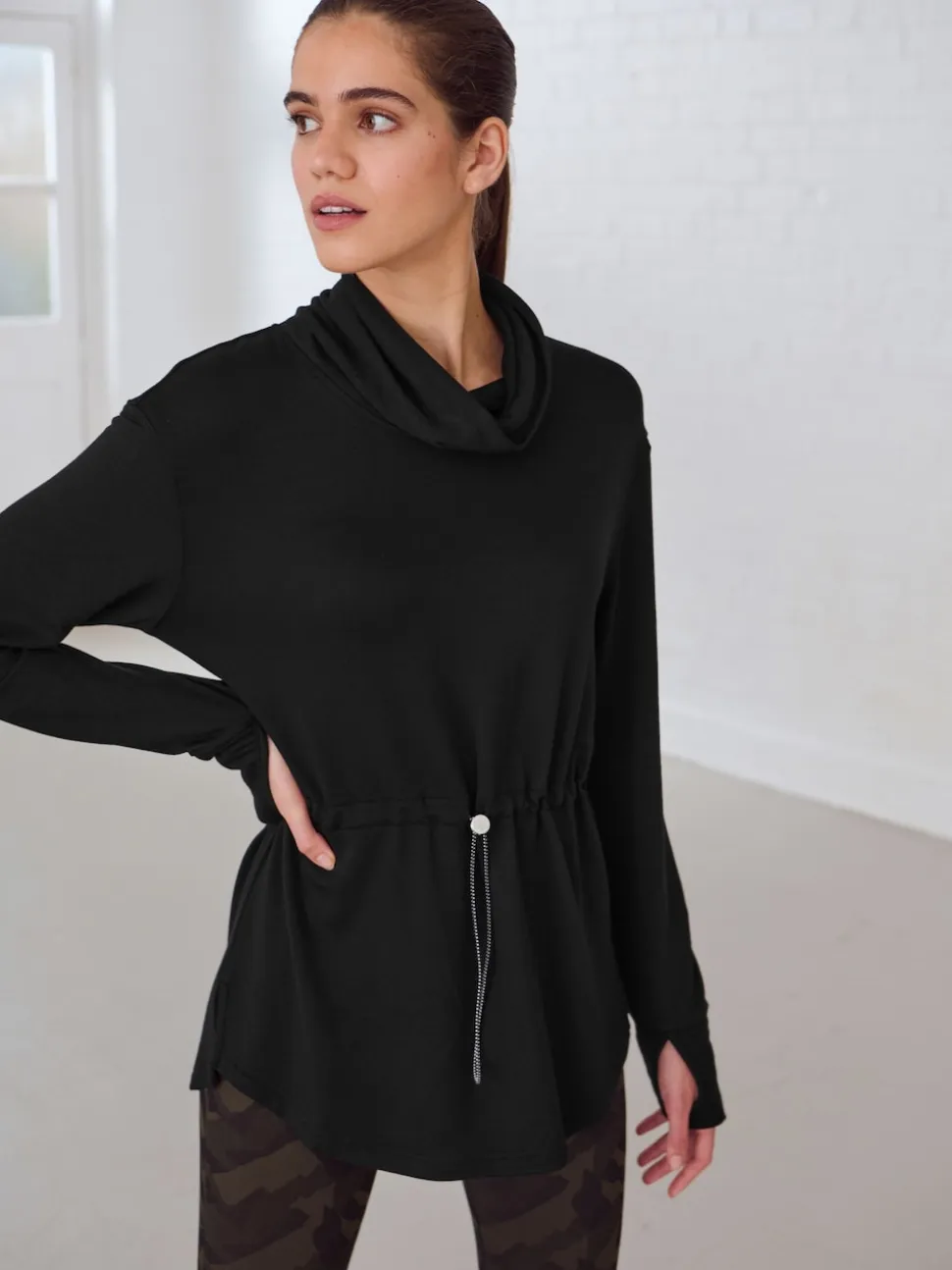 Black Active Cowl Neck Sweat Top