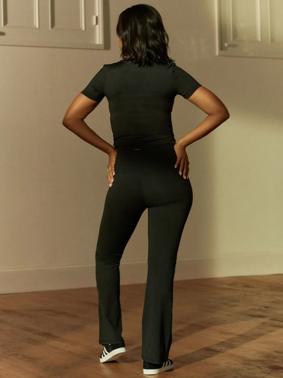 Black Active Wrap Waist Flared Leggings