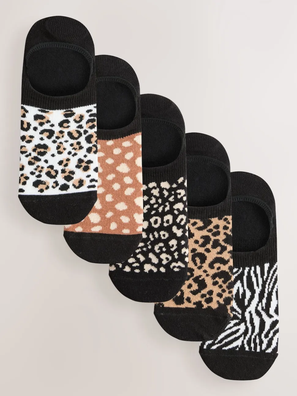 Black Animal Invisible Trainer Socks 5 Pack
