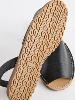Black Beach Leather Sandals