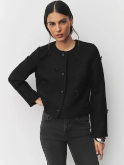 Black Beaded Bow Boucle Jacket