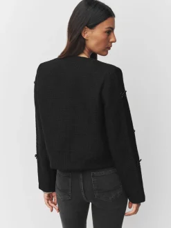 Black Beaded Bow Boucle Jacket