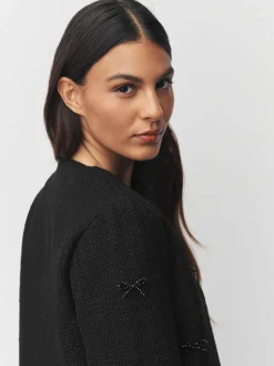 Black Beaded Bow Boucle Jacket