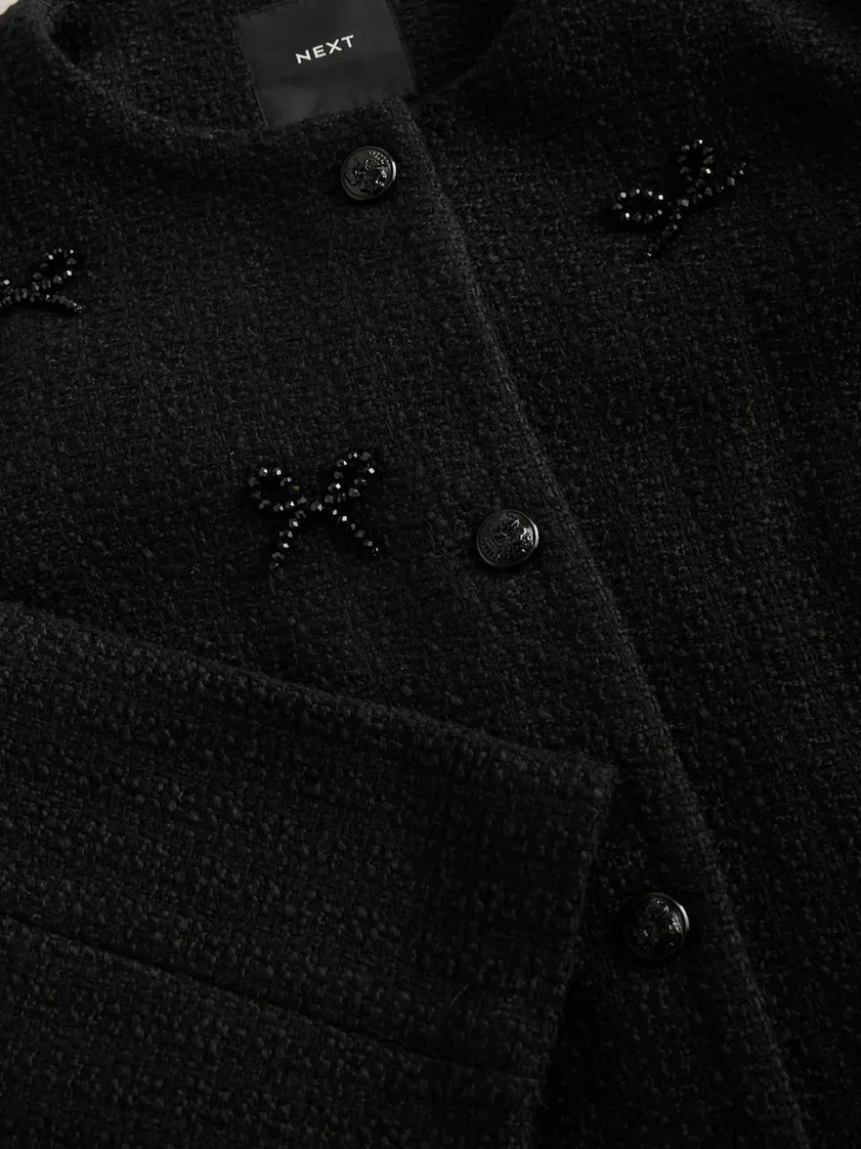 Black Beaded Bow Boucle Jacket