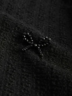 Black Beaded Bow Boucle Jacket