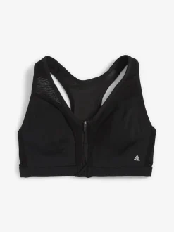 Black B-GG Active Sports High Impact Dry Tech Zip Front Bra