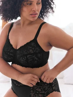 Black B-H Total Support Non Pad Non Wire Full Cup Lace Ultimate Comfort Bra