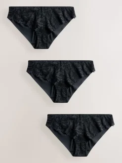 Black Brazilian Lace Front NVPL Knickers 3 Pack