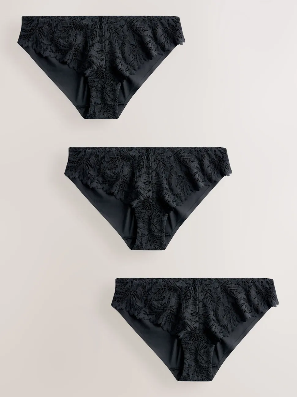 Black Brazilian Lace Front NVPL Knickers 3 Pack