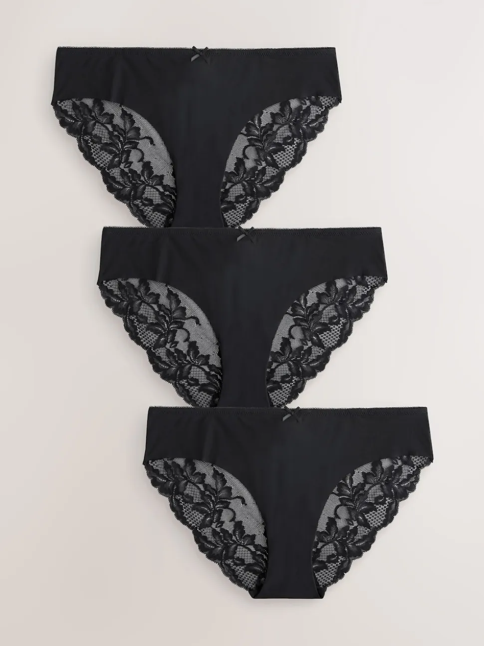 Black Brazilian No VPL Lace Back Briefs 3 Pack