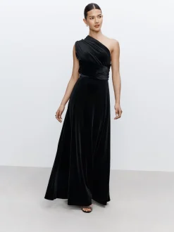 Black Bridesmaid Velvet Multiway Maxi Dress
