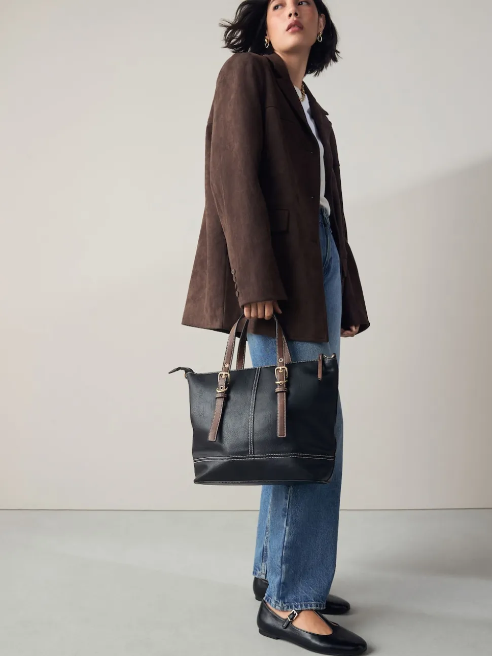 Black Buckle Hand Held Bag