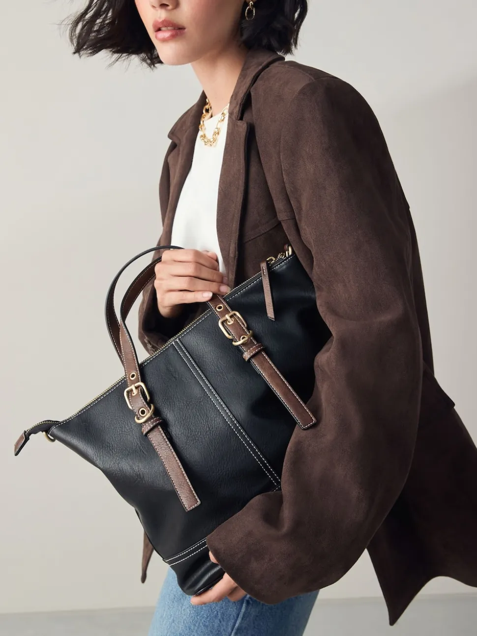 Black Buckle Hand Held Bag