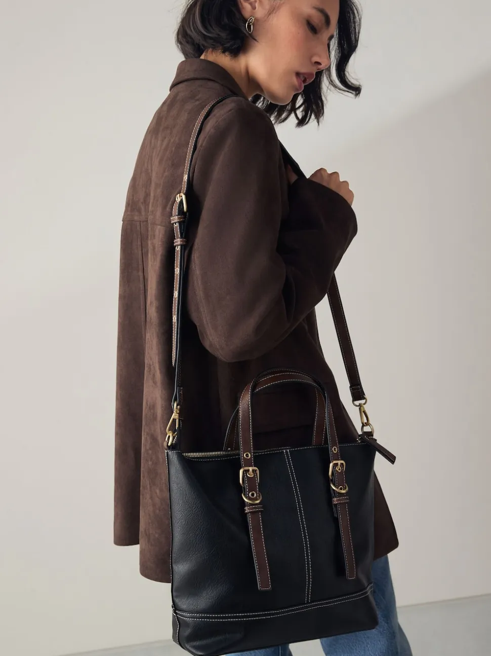 Black Buckle Hand Held Bag