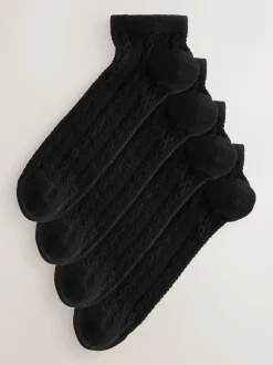 Black Cable Cable Trainer Socks 4 Pack