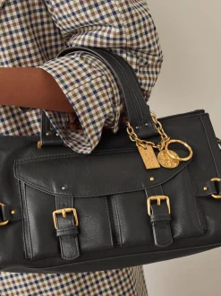 Black Charm Buckle Hand Held Bag
