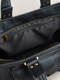 Black Charm Buckle Hand Held Bag