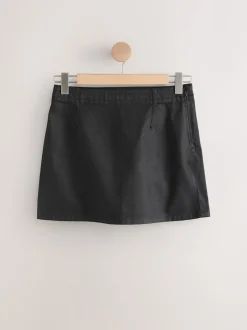 Black Coated Denim Mini Skirt