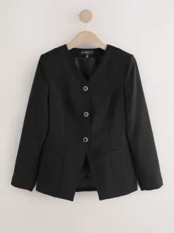Black Collarless V-Neck Blazer