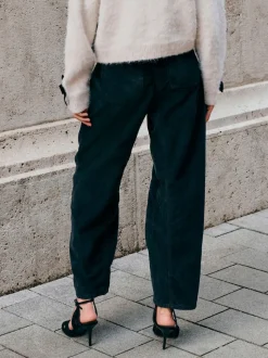 Black Cord Barrel Leg Trousers