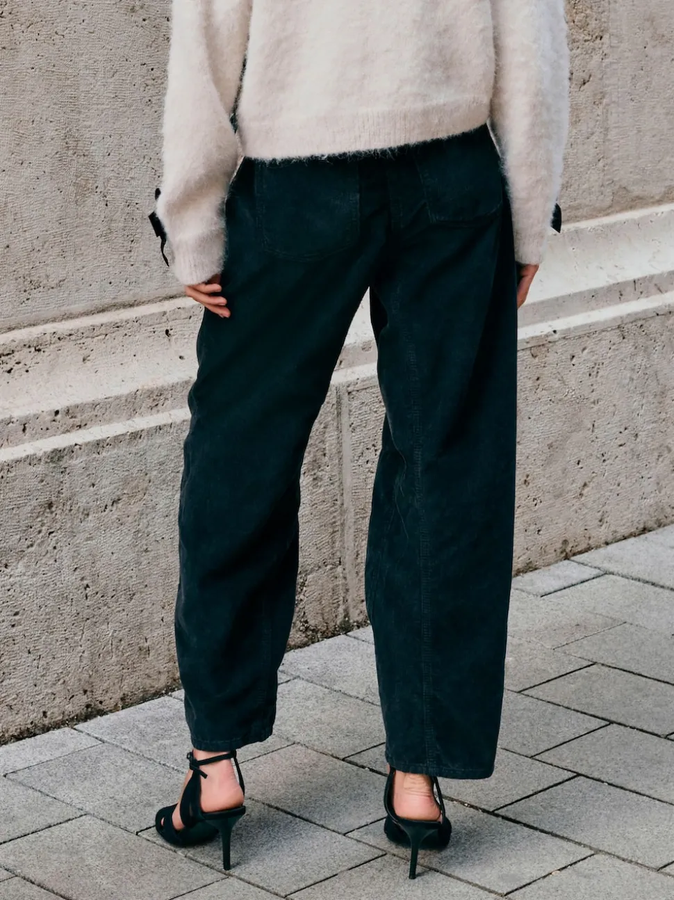 Black Cord Barrel Leg Trousers