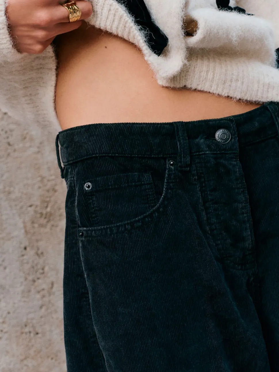 Black Cord Barrel Leg Trousers