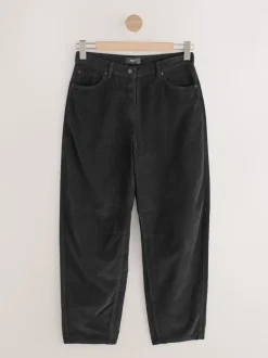 Black Cord Barrel Leg Trousers