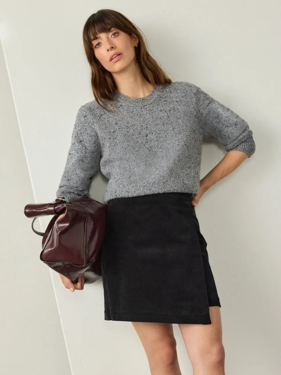 Black Corduroy Mini Wrap Skirt