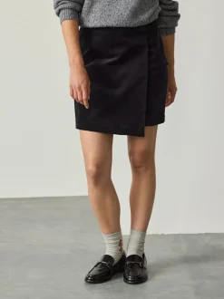 Black Corduroy Mini Wrap Skirt