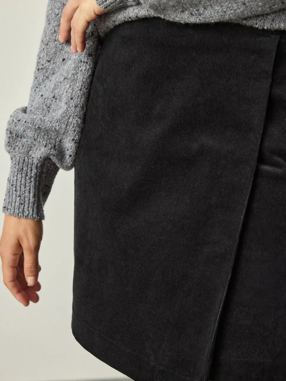 Black Corduroy Mini Wrap Skirt