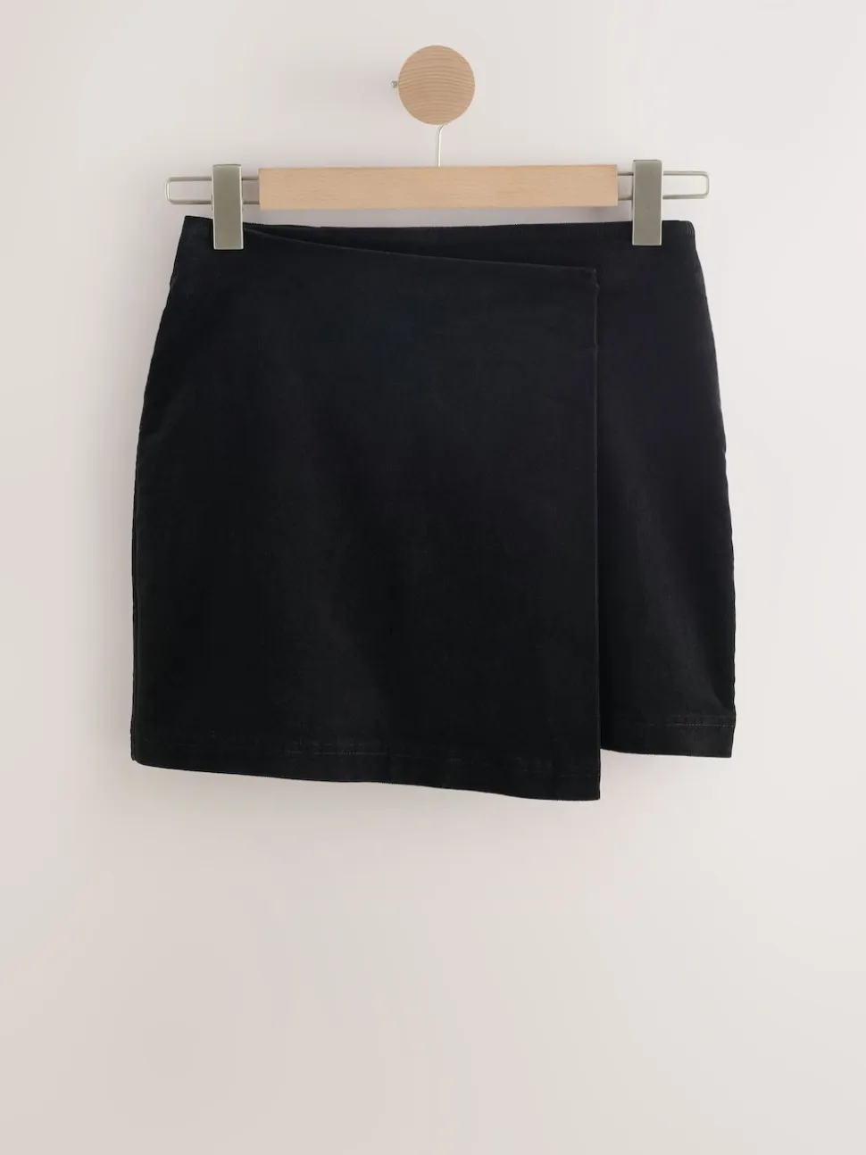 Black Corduroy Mini Wrap Skirt