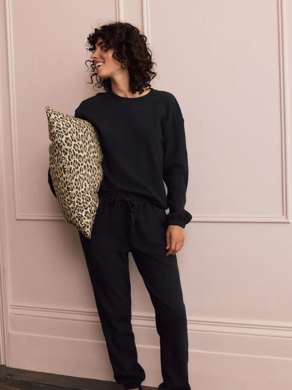 Black Cosy Waffle Long Sleeve Pyjamas