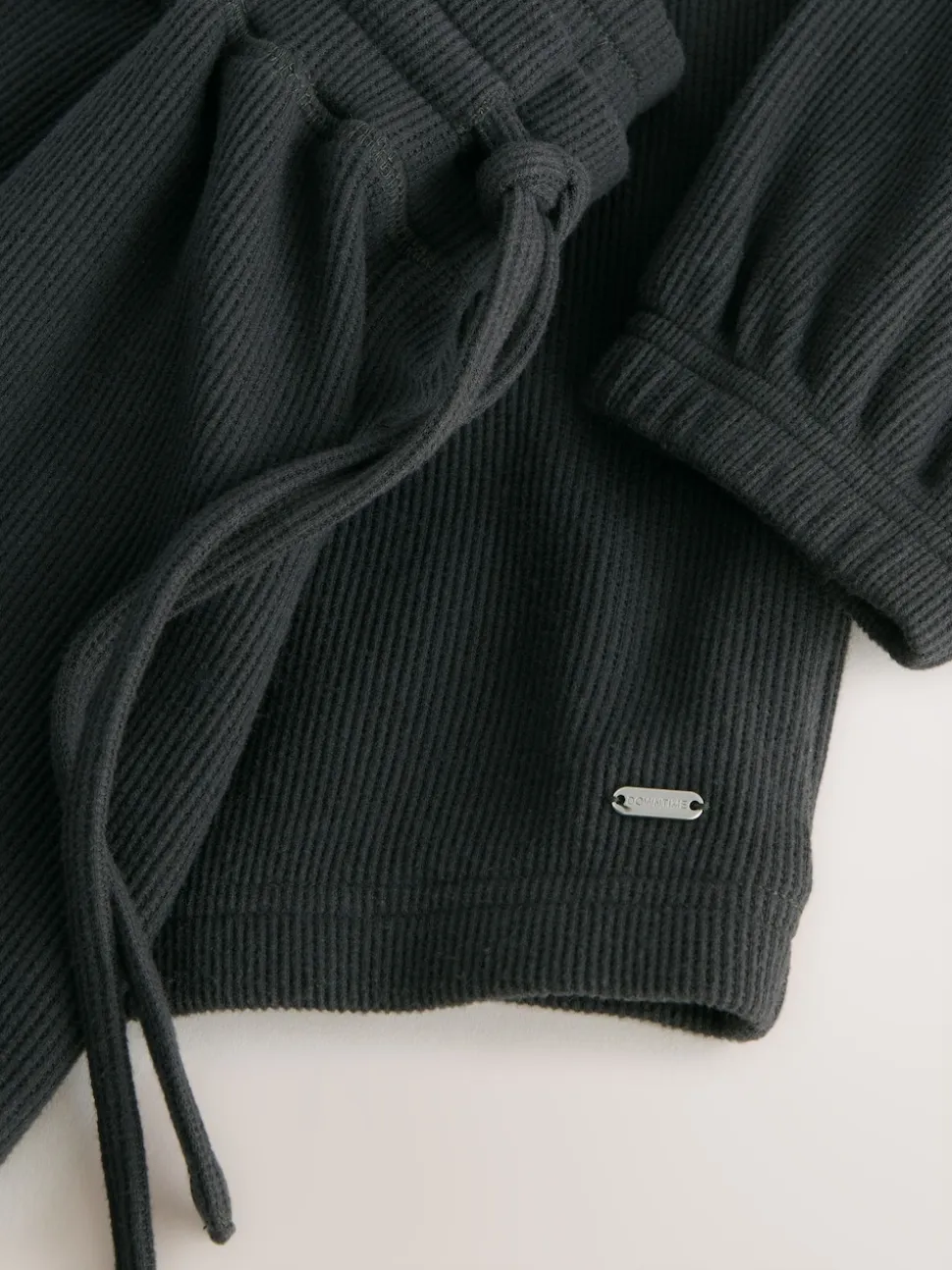Black Cosy Waffle Long Sleeve Pyjamas