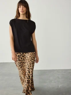 Black Cotton Blend Sleeveless Drape Top