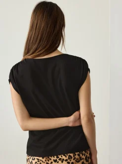 Black Cotton Blend Sleeveless Drape Top