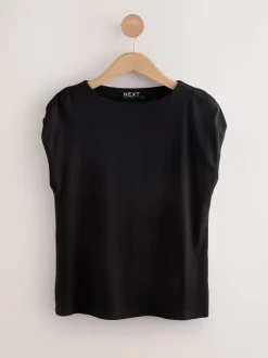 Black Cotton Blend Sleeveless Drape Top