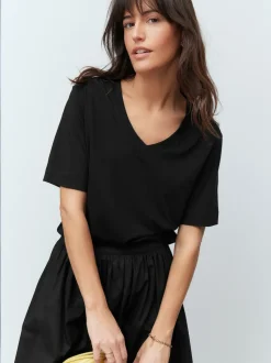 Black Cotton Modal Slouch V-Neck T-Shirt