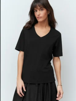 Black Cotton Modal Slouch V-Neck T-Shirt