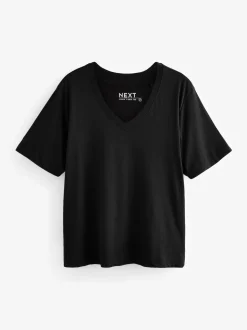 Black Cotton Modal Slouch V-Neck T-Shirt