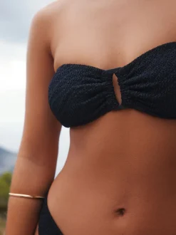 Black Crinkle Trim Bandeau Bikini Top