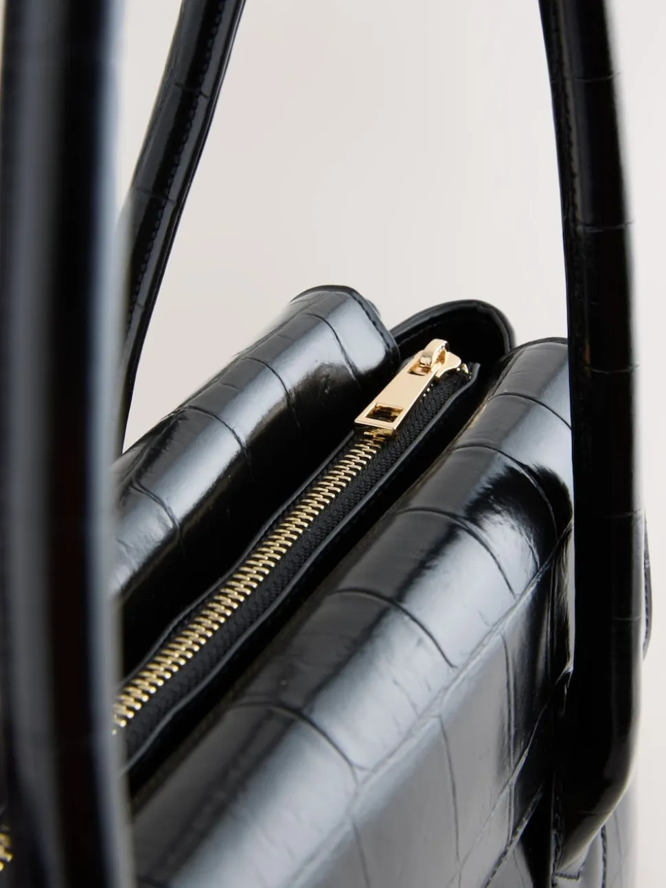 Black Croc Effect Shoulder Bag