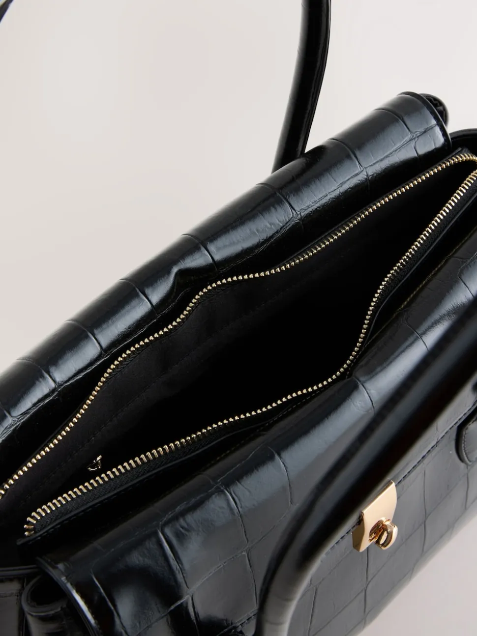 Black Croc Effect Shoulder Bag