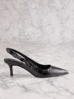 Black Croc Embossed Leather Tabitha Simmons x Next Dela Slingback Point Heels