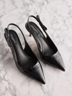 Black Croc Embossed Leather Tabitha Simmons x Next Dela Slingback Point Heels
